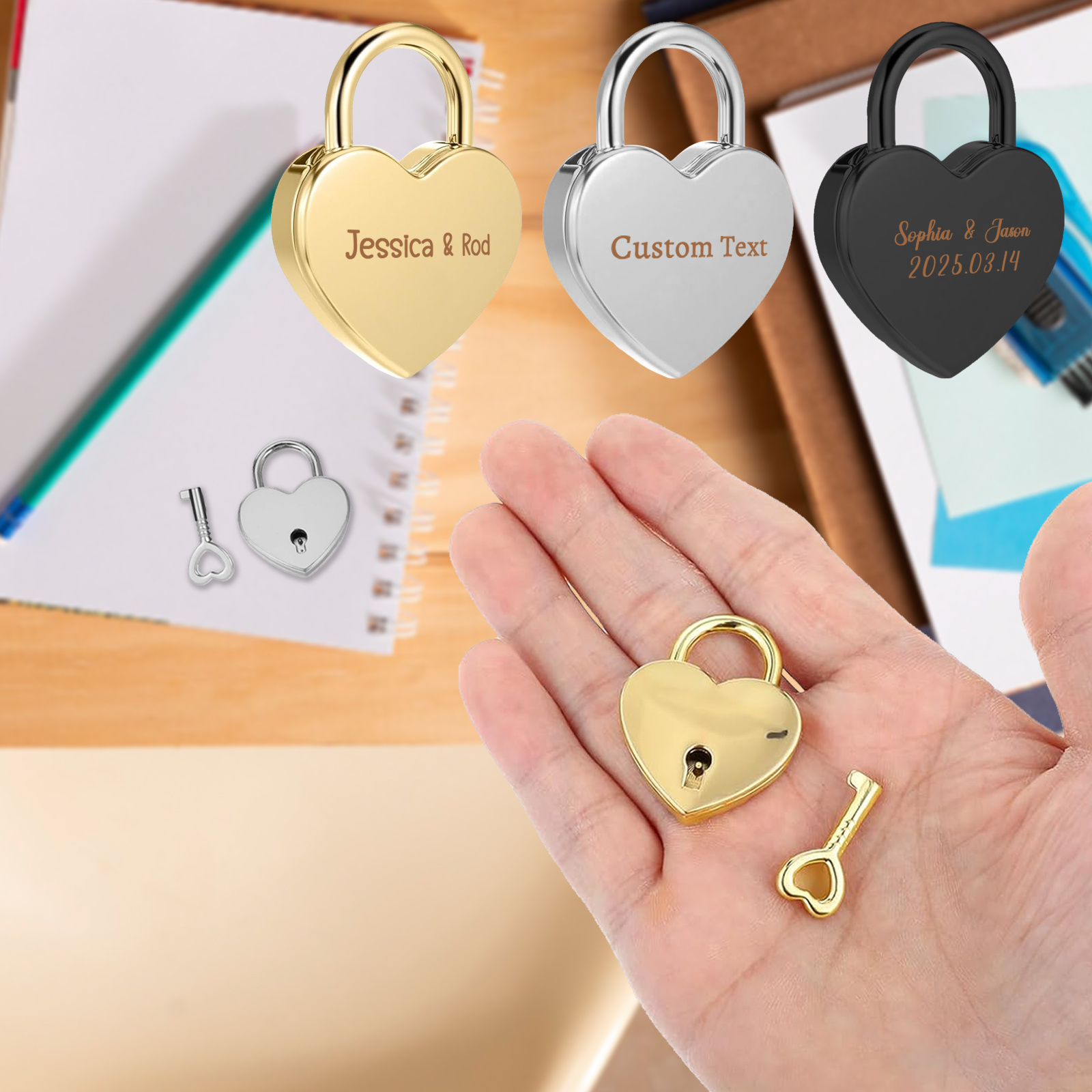 Customized Mini Heart-Shaped Padlock with Key for Necklaces
